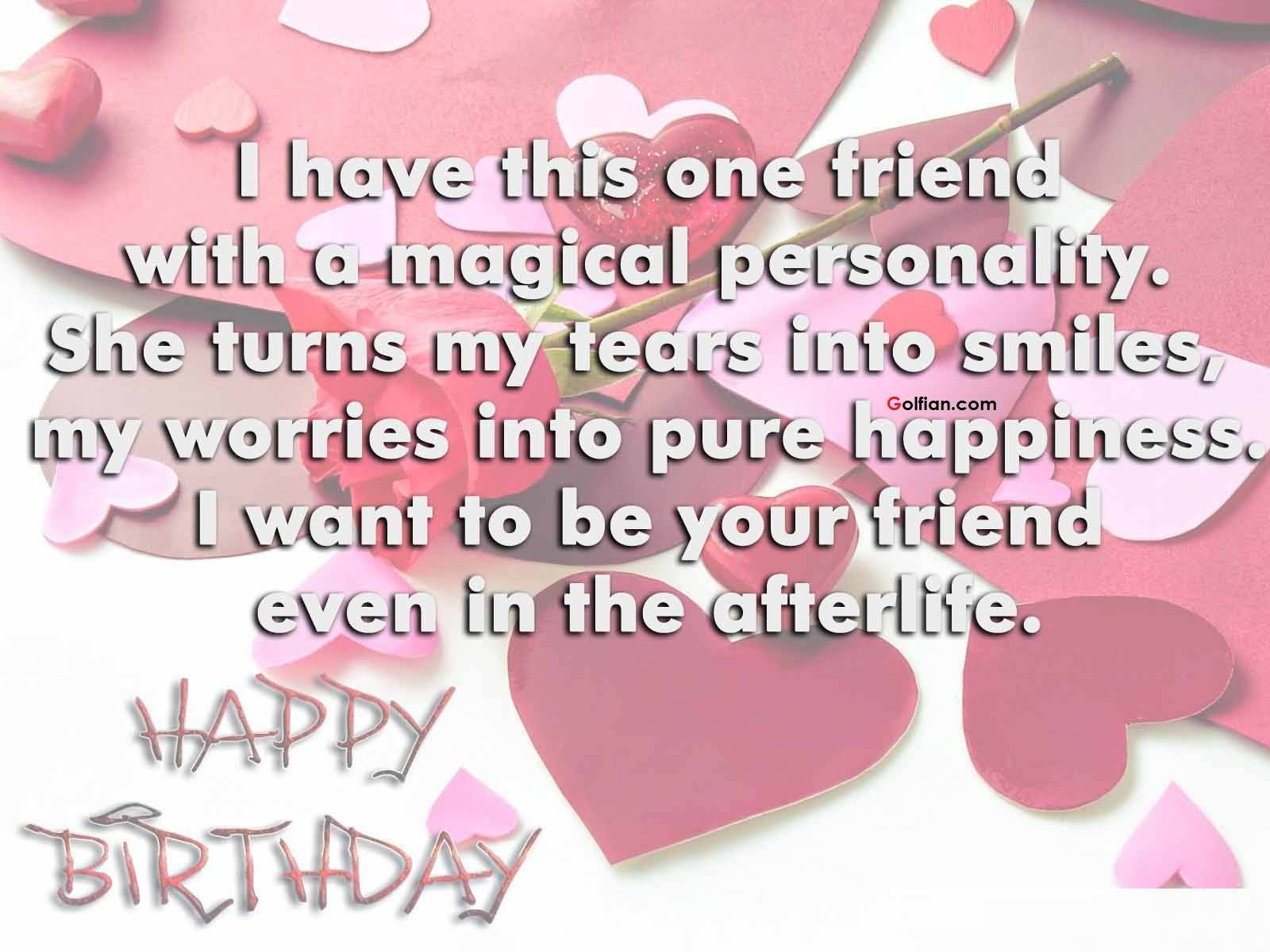 Best Friend Quotes 桌布 壁紙 — 粉紅色紙心形和文字在柔和的白色背景上慶祝對魔法朋友的衷心生日祝福。