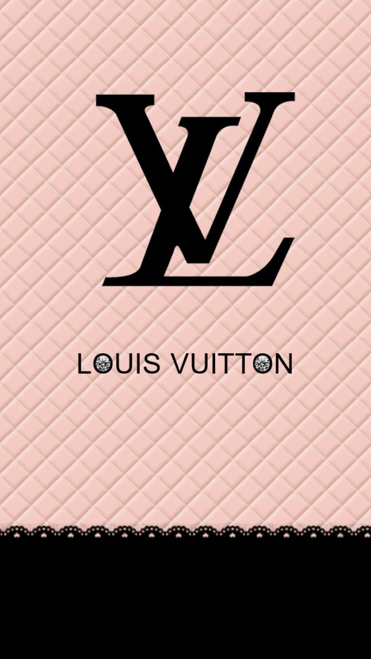 Louis Vuitton iPhone 桌布 壁紙 — 粉紅色絎縫路易威登壁紙，底部有黑色LV標誌和蕾絲飾邊。