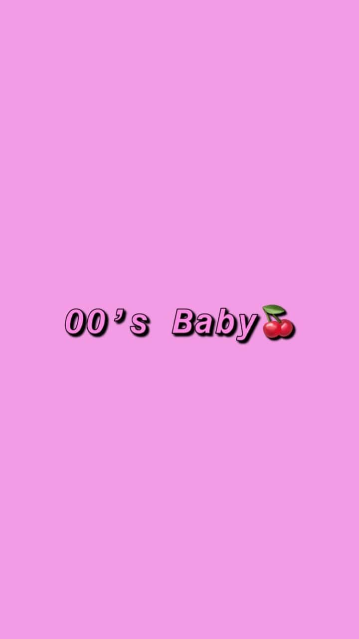 Cherry Aesthetic 桌布 壁紙 — 粉紅色背景，中央有「00's Baby」文字和櫻桃表情符號，呈現極簡的2000年代美學。