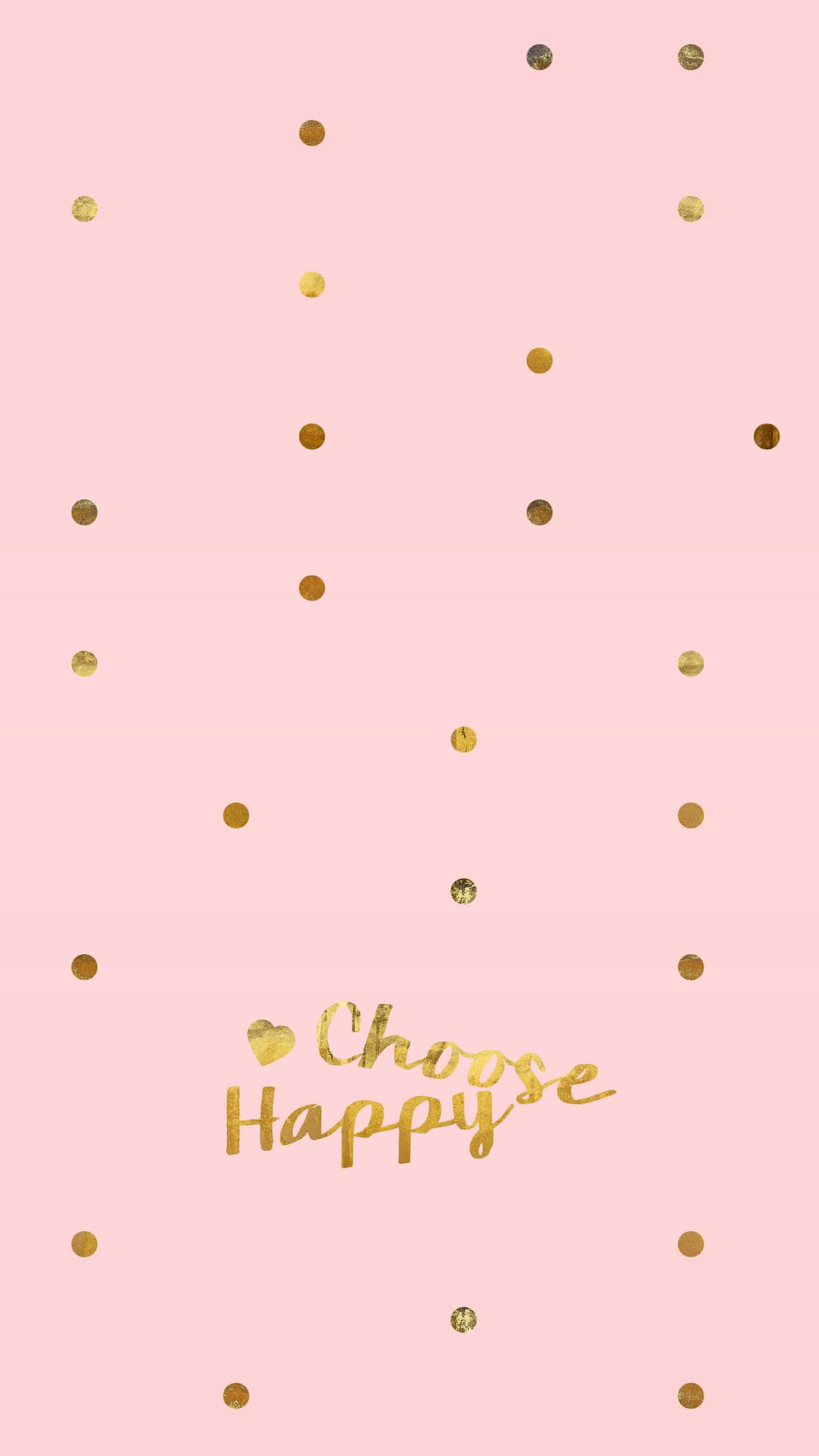 Cheerful 桌布 壁紙 — 粉紅色背景，散落金色閃粉圓點，金色草書文字寫著 choose happy。