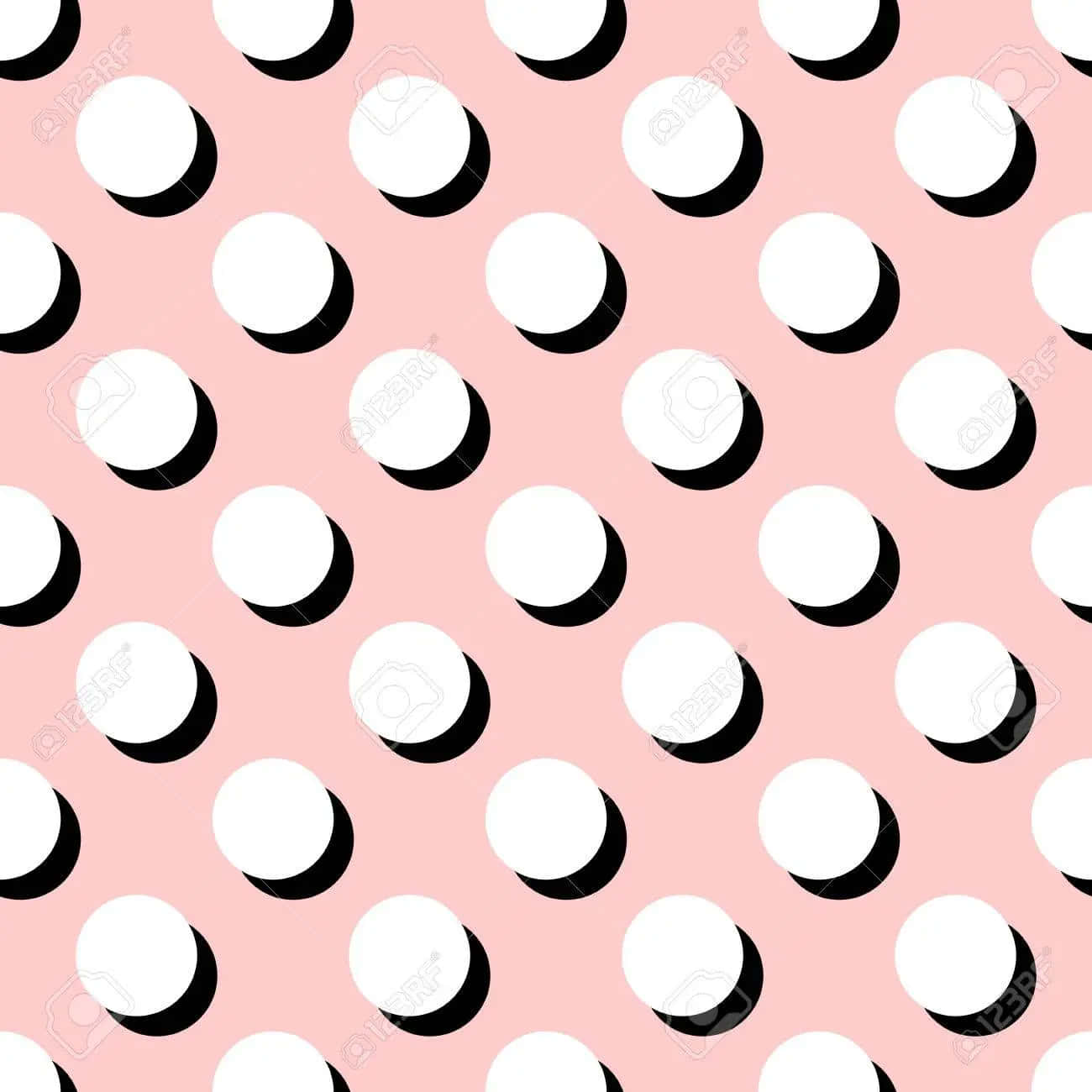Polka Dot 桌布 壁紙 — 粉紅色背景上重複的白色圓圈投射出黑色陰影，形成無縫幾何圖案。