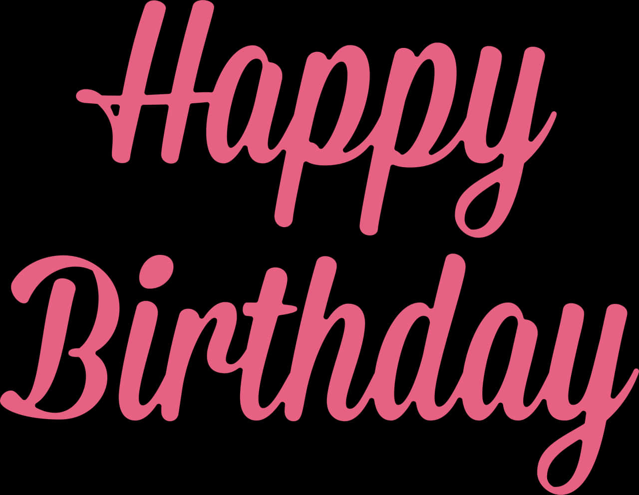 Happy Birthday Font 桌布 壁紙 — 粉紅色草書 'Happy Birthday' 文字，純黑色背景，粗體優雅字體。