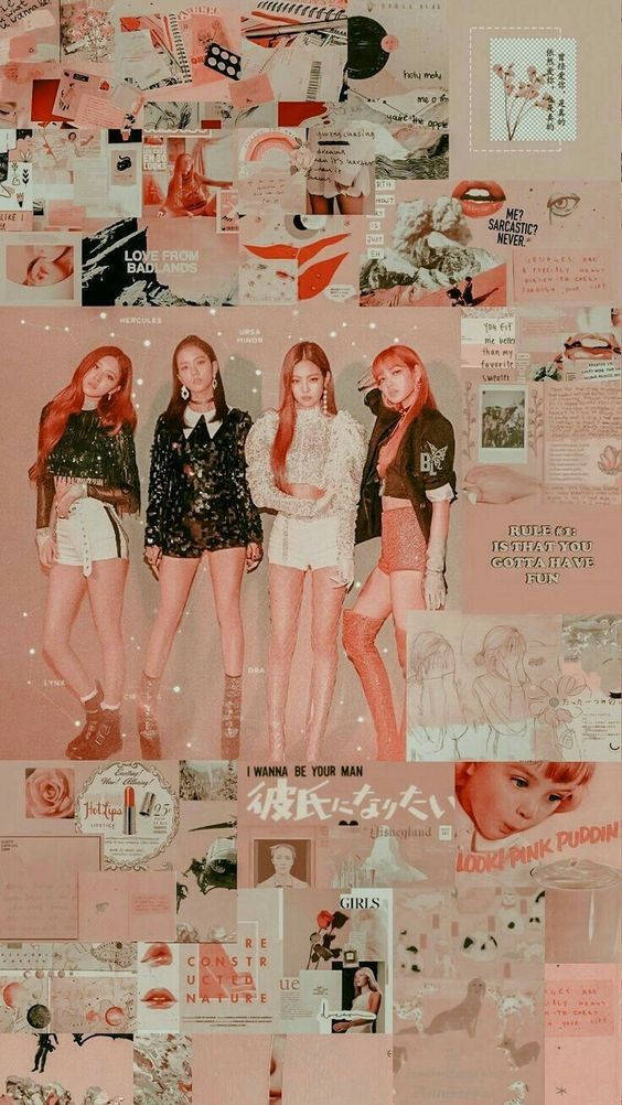 粉紅色拼貼， featuring K-pop 女孩和流行文化元素。 — BLACKPINK Lisa GIF 壁紙