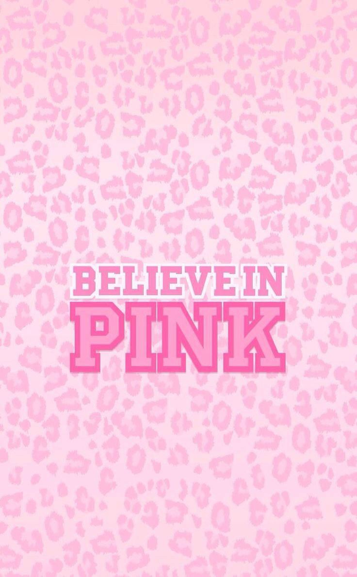 Aesthetic Girly 桌布 壁紙 — 粉紅色豹紋壁紙，在柔和粉彩背景上印有粗體文字 believe in pink。