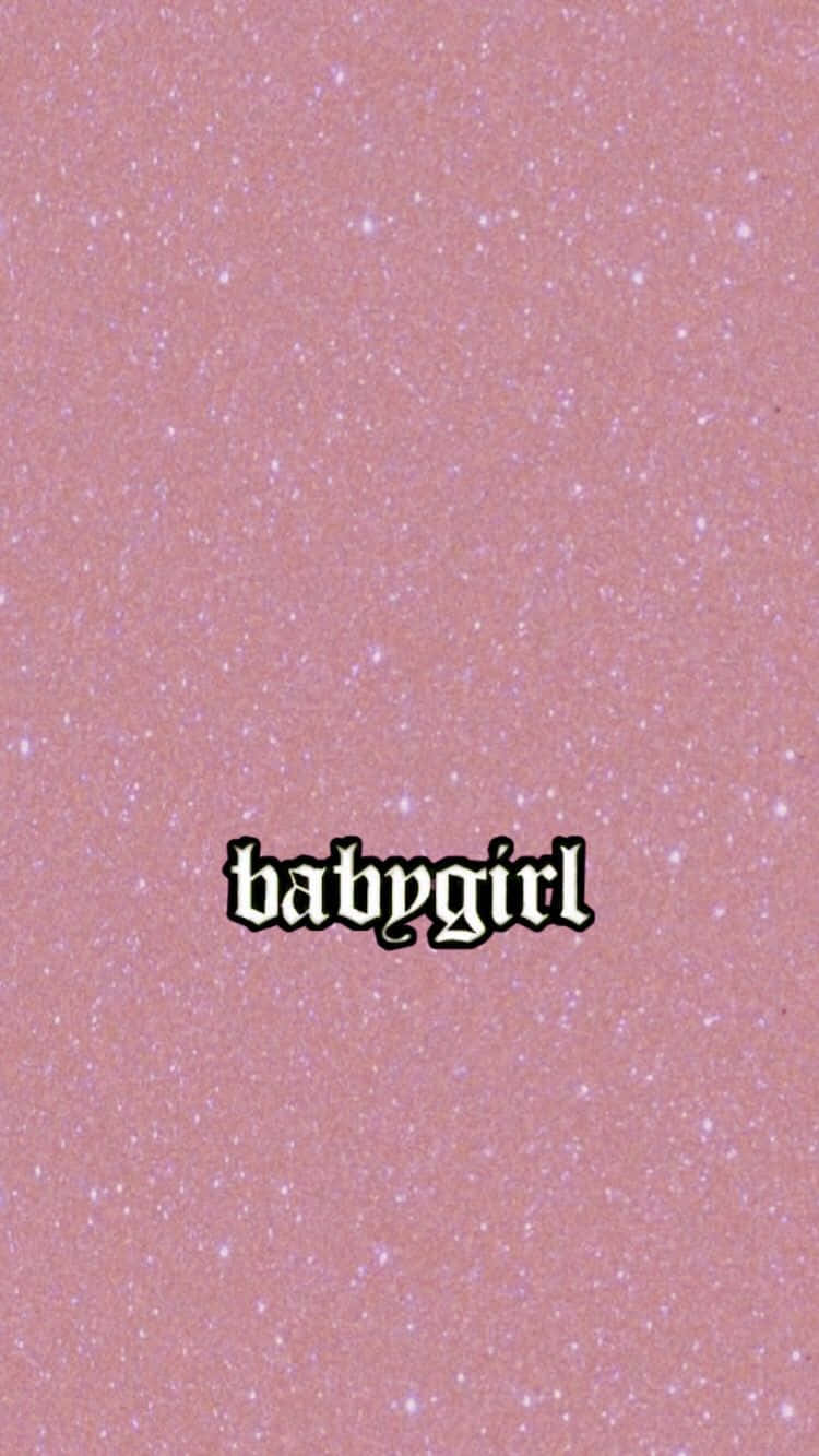 桌布 壁紙 — 粉紅色閃粉背景，中央有粗體黑色外框文字 babygirl。