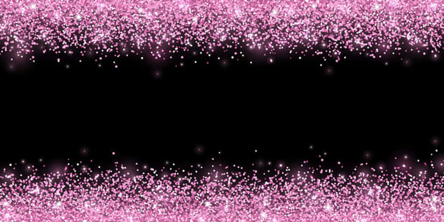 Black And Pink 桌布 壁紙 — 粉紅色閃粉顆粒沿頂部和底部邊緣層疊，在純黑色背景上形成閃爍的邊框。