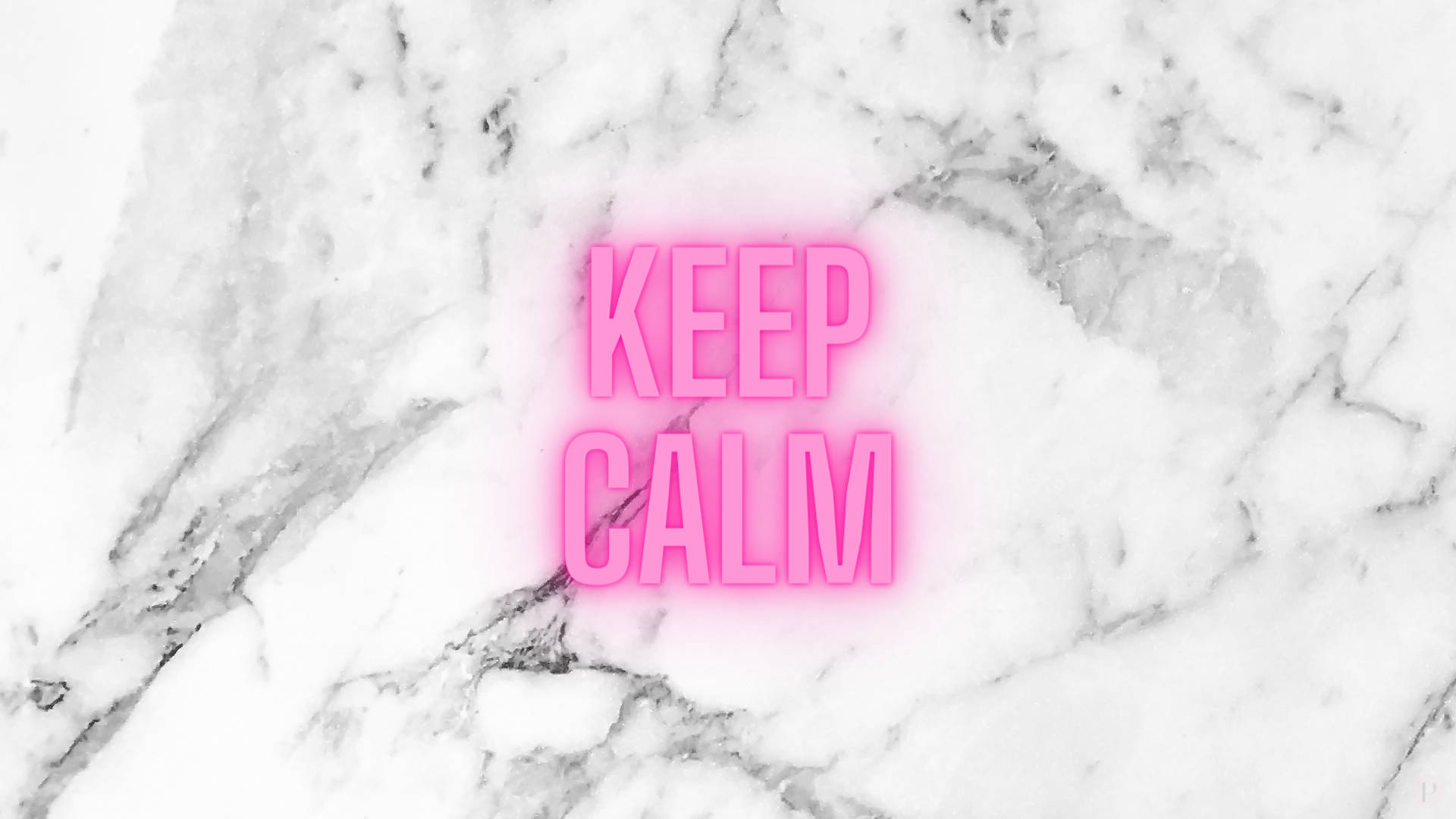 White Marble 桌布 壁紙 — 粉紅色霓虹燈 'KEEP CALM' 文字在白色和灰色大理石背景上柔和發光。