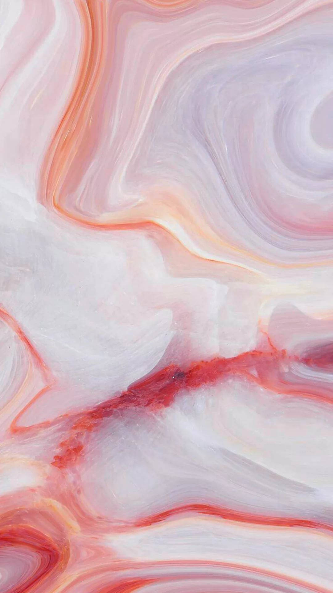 Marble Phone 桌布 壁紙 — 粉紅蜜桃與白色的柔和漩渦圖案，營造出帶有細微紅色點綴的夢幻抽象大理石紋理。