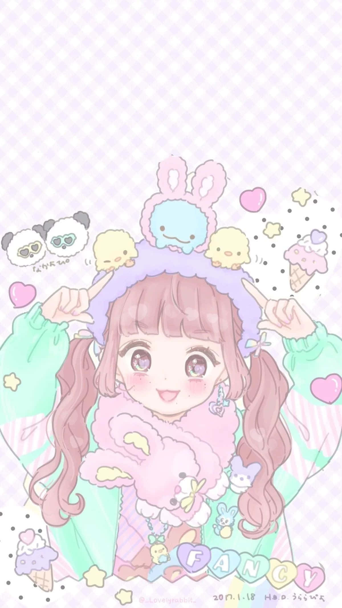 粉紅髮女孩與兔子帽 壁紙