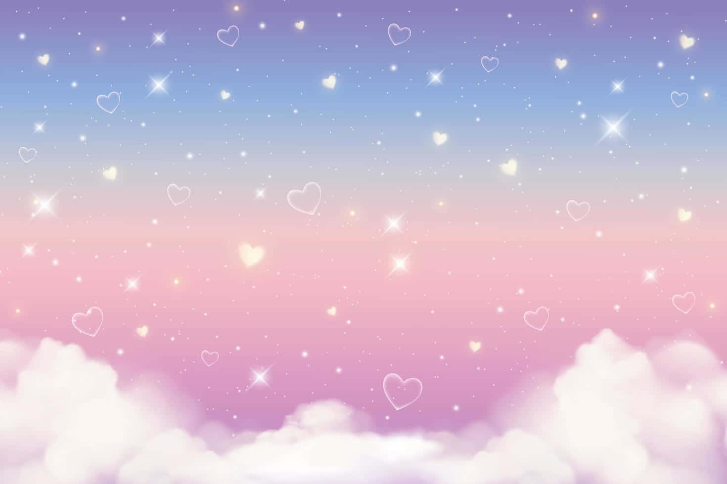 粉紫色天空與雲朵和愛心 壁紙