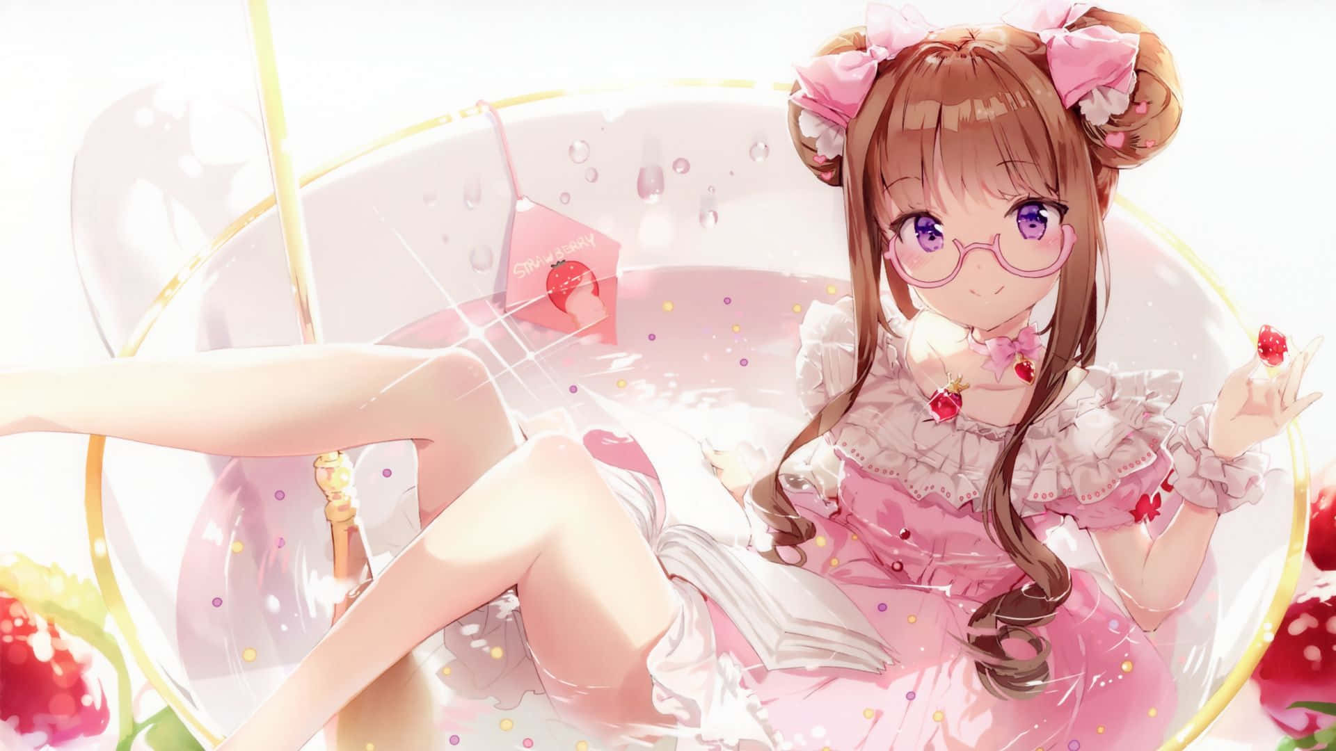 粉色洋裝少女坐在杯子中 壁紙