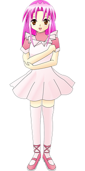 粉髮動漫少女站立