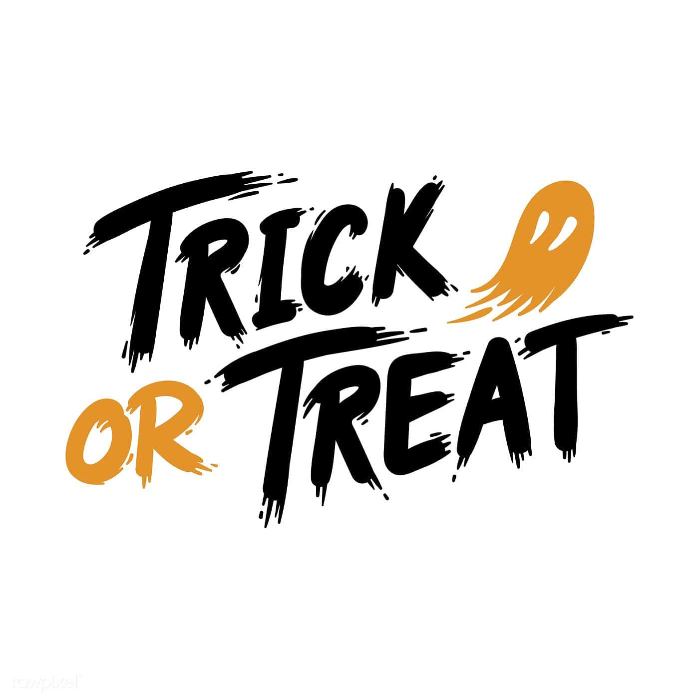 Trick Or Treat 桌布 壁紙 — 粗獷的筆觸字體拼出 'Trick or Treat'，並用一個俏皮的橙色幽靈取代了撇號。