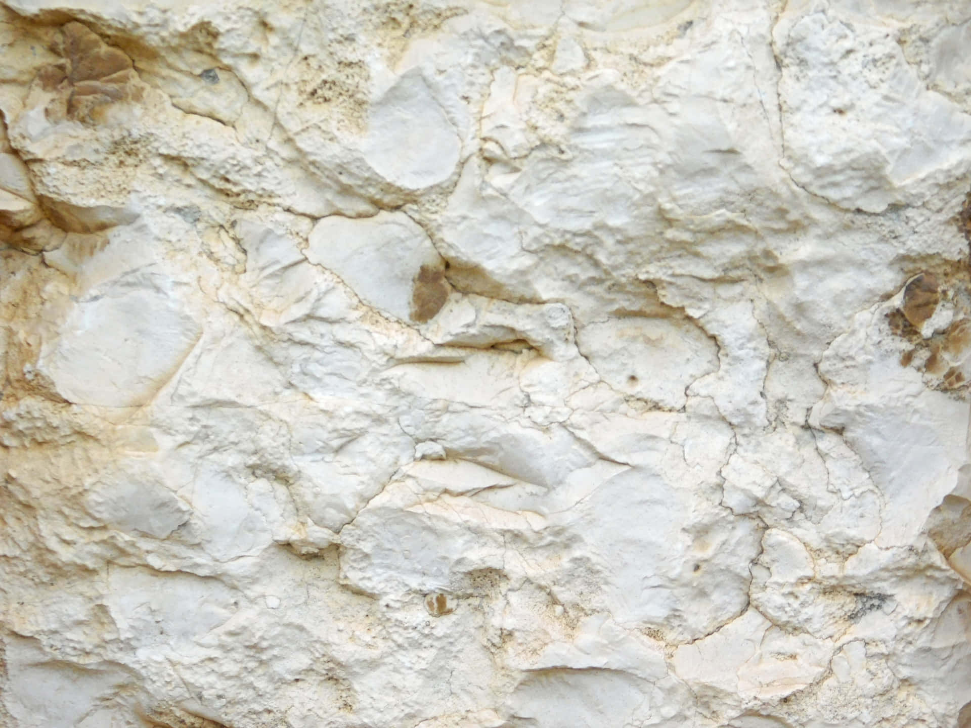 Stone texture 壁紙 — 粗糙白色和米色石牆的特寫，帶有自然裂縫和不均勻紋理。