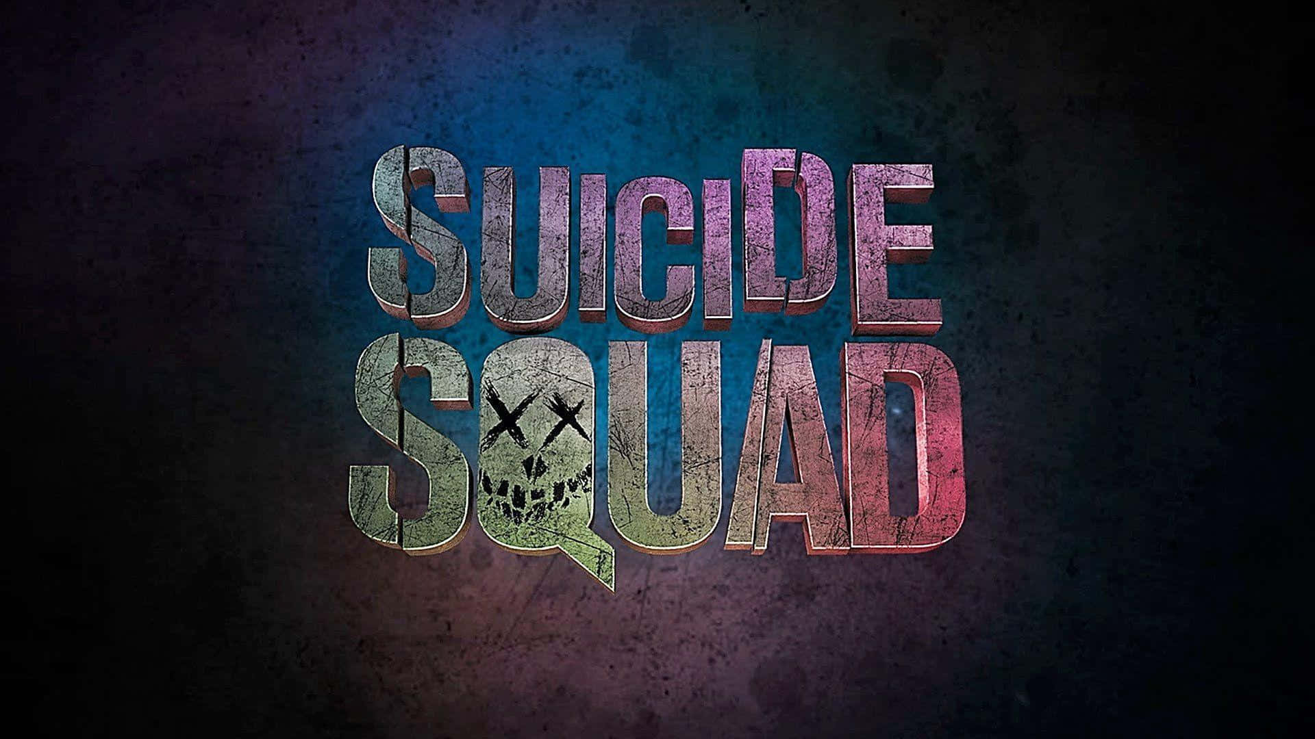 The Suicide Squad 桌布 壁紙 — 粗糙的3D文字顯示'SUICIDE SQUAD'，其中'O'內有一個骷髏頭，背景為深色紋理。