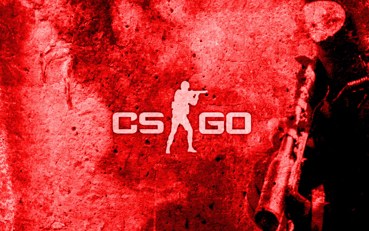 Cs Go 桌布 壁紙 — 粗糙的紅色紋理背景，帶有CS GO標誌和一個白色射手瞄準步槍的剪影。