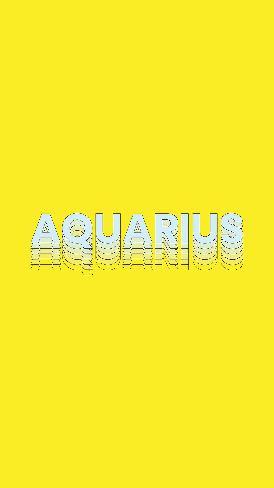 aquarius 桌布 壁紙 — 粗體 'AQUARIUS' 文字以淺藍色分層字母居中於鮮黃色背景上。