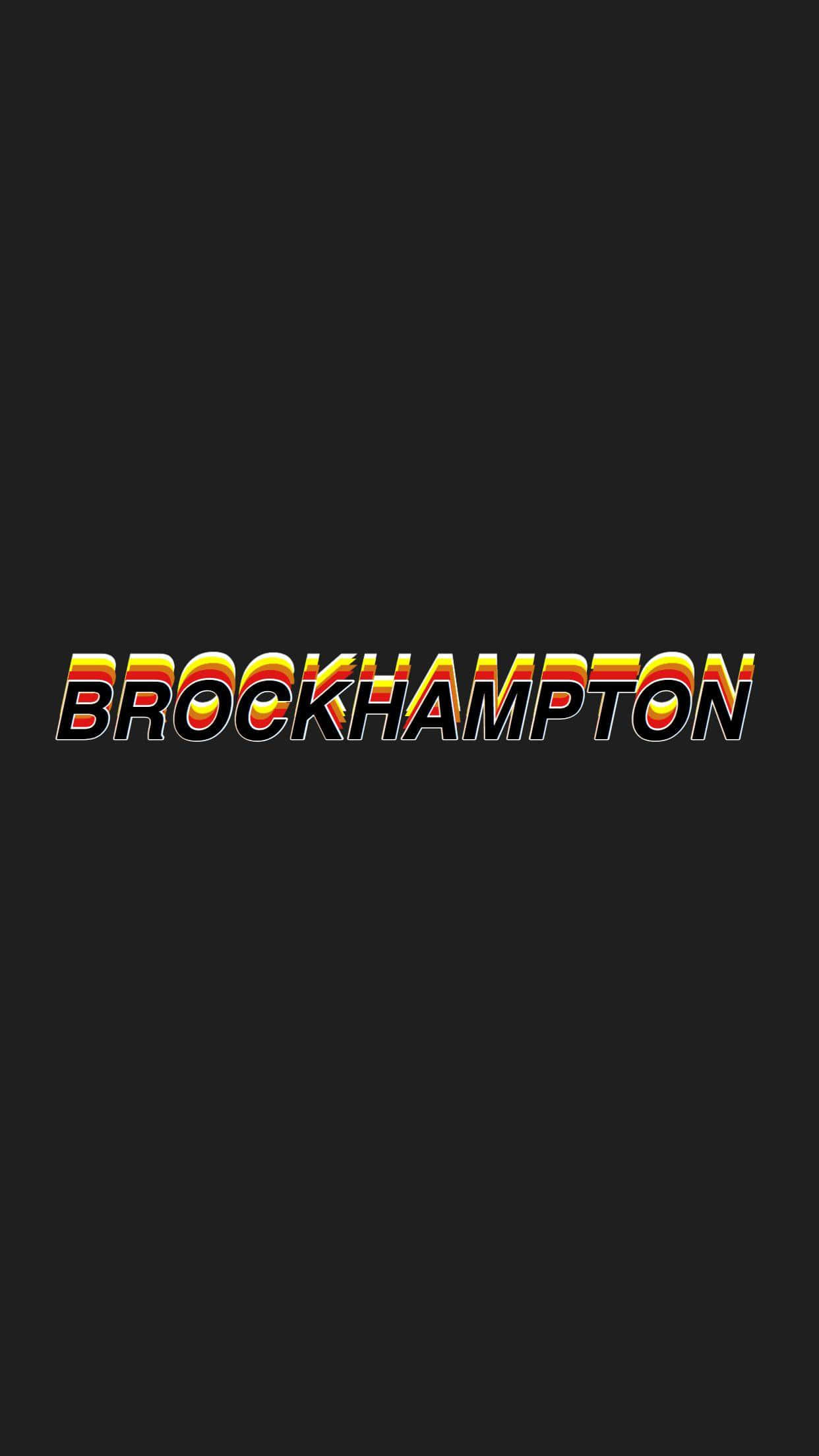 Brockhampton 桌布 壁紙 — 粗體 'BROCKHAMPTON' 文字以火焰漸變字體居中顯示在黑色背景上。