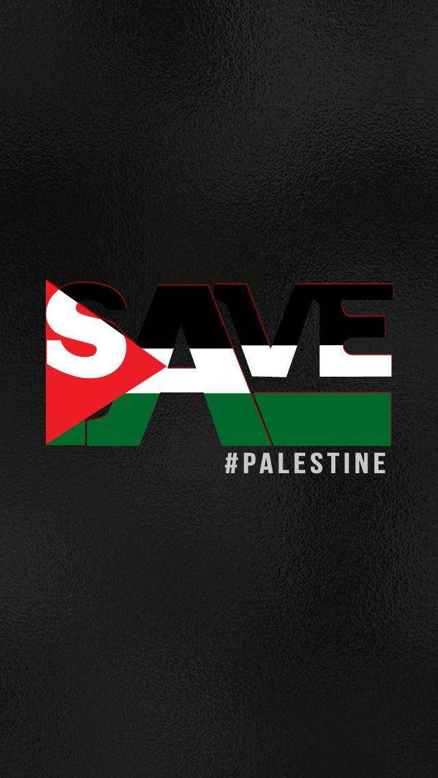 Palestine 桌布 壁紙 — 粗體「SAVE」文字，帶有巴勒斯坦國旗顏色，紋理黑色皮革背景，附有標籤巴勒斯坦。