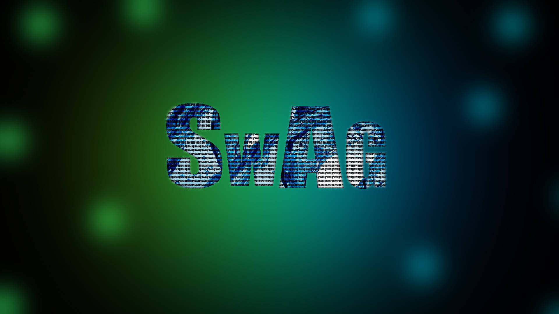 時尚感 桌布 壁紙 — 粗體 'SwAg' 文字帶有藍色條紋紋理，在漸變綠色和藍綠色背景上發光，並帶有柔和散景燈光。