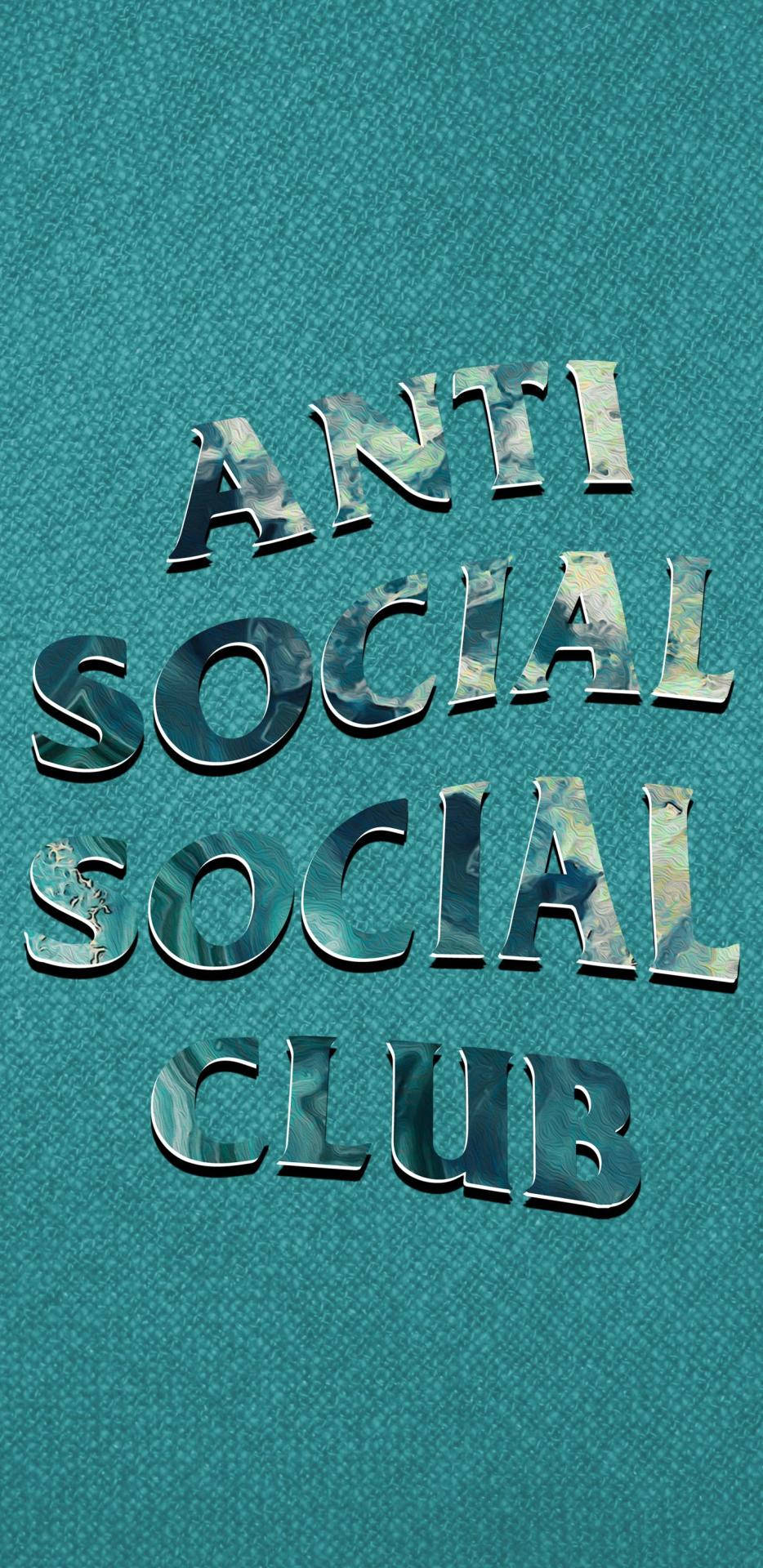 club 桌布 壁紙 — 粗體3D字母拼出anti social social club，帶大理石紋理，背景為青綠色布料。