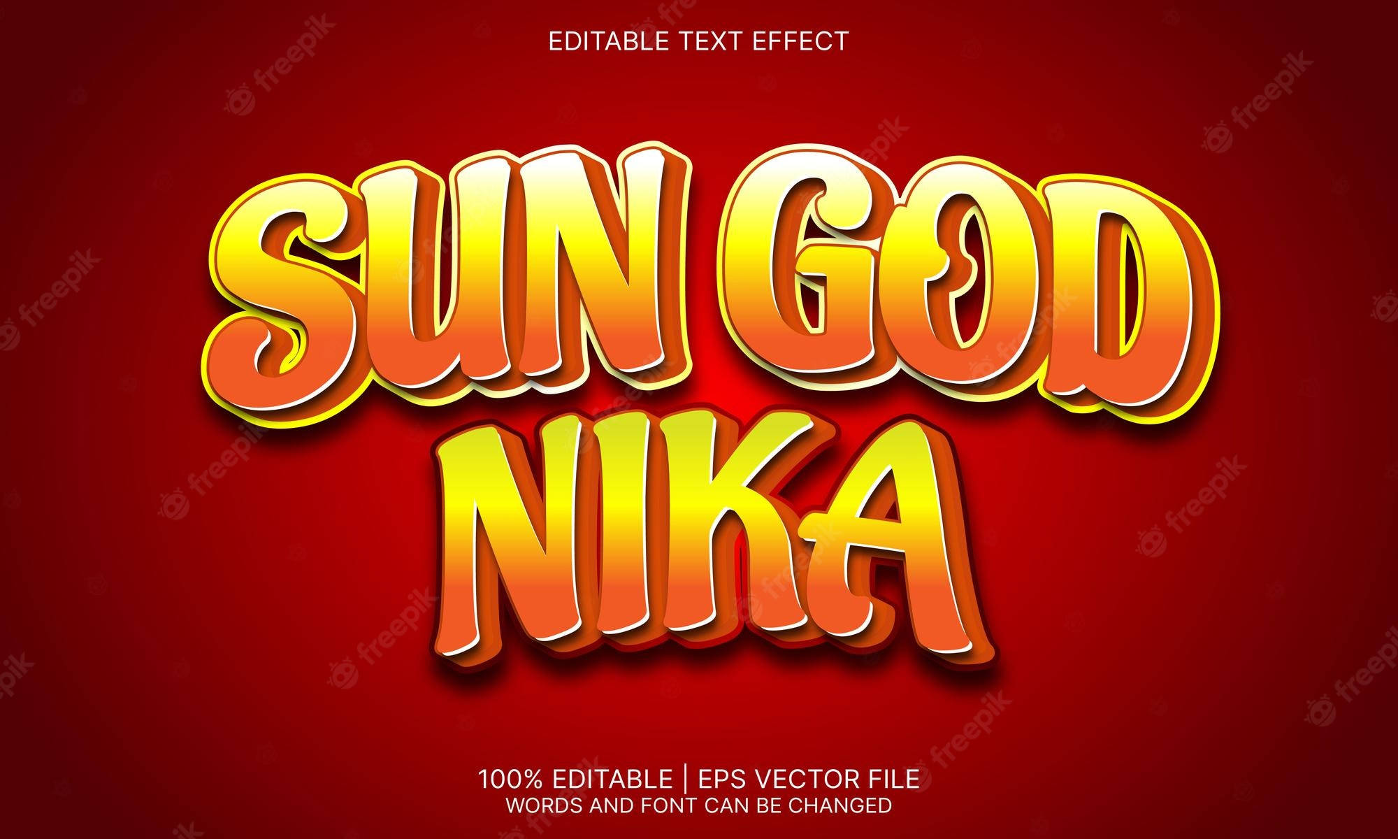 Sun God Nika 桌布 壁紙 — 粗體3D文字，在深紅色背景上以火熱漸變顯示太陽神尼卡。