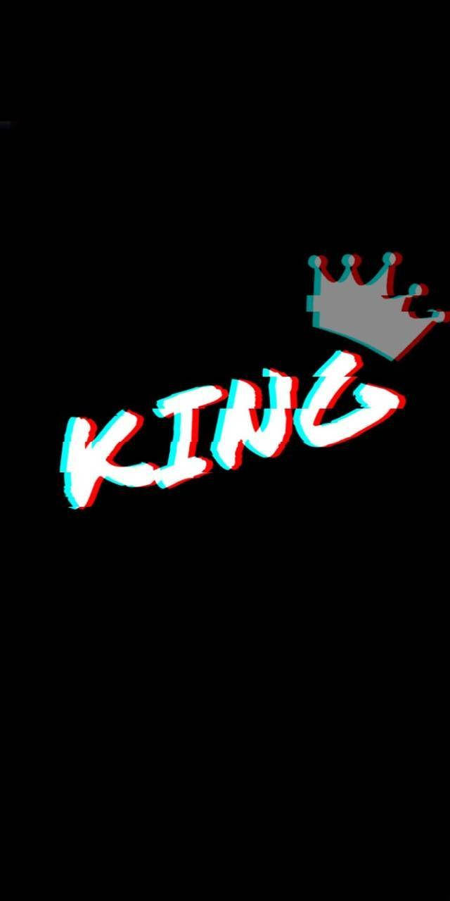 king iPhone 桌布 壁紙 — 粗體3D文字拼出KING，上方有皇冠，黑色背景帶有紅色和青色故障效果。