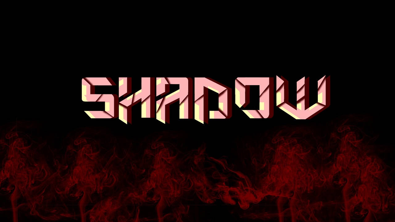 電玩遊戲 桌布 壁紙 — 粗體3D文字拼出SHADOW，在黑色背景上散發粉紅和黃色光芒，下方有旋轉的紅色煙霧。