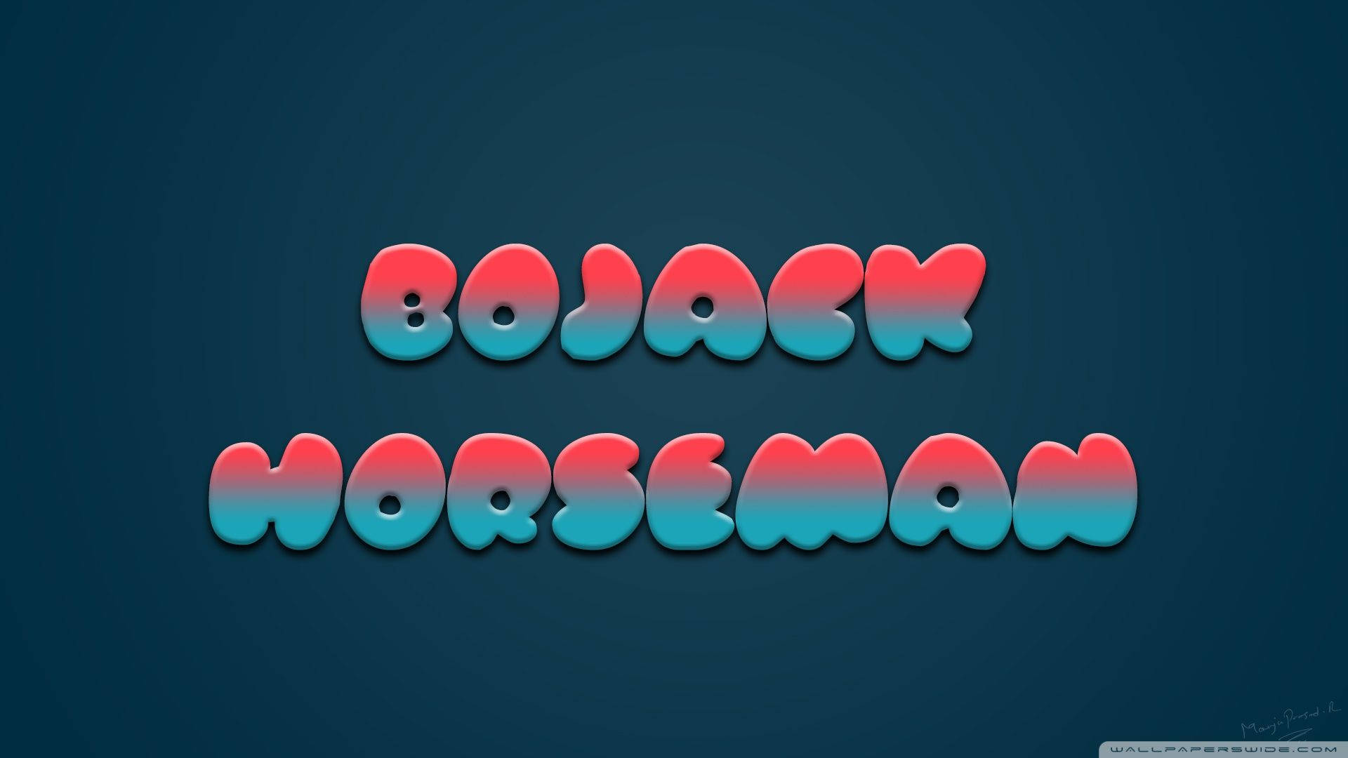 bojack 桌布 壁紙 — 粗體3D文字顯示「BoJack Horseman」，以紅到藍漸變色呈現，背景為深青色。