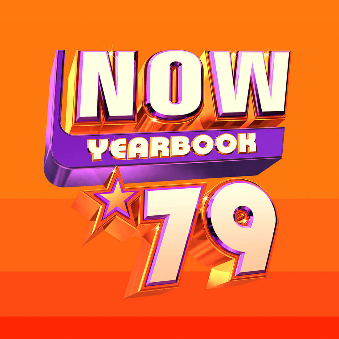 Graduation 桌布 壁紙 — 粗體3D文字顯示「Now Yearbook 79」，帶有發光金屬字母和一顆星星，背景為鮮豔的橙色漸變。