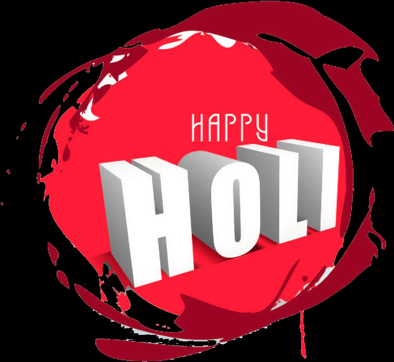 Festival 桌布 壁紙 — 粗體3D白色文字「happy holi」從黑色背景上鮮豔的紅色油漆飛濺中浮現。