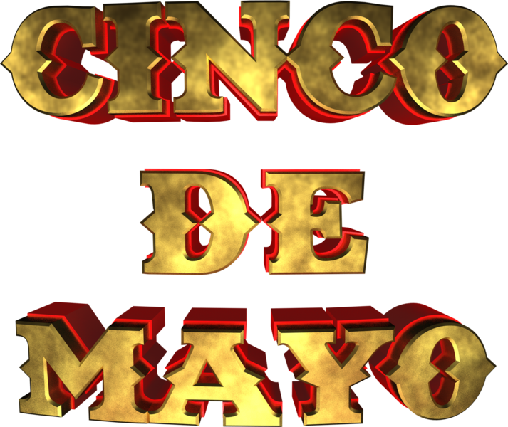 cinco 桌布 壁紙 — 粗體3D金色字母拼出Cinco de Mayo，帶有紅色內發光，背景為黑色。