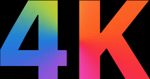 4K 桌布 壁紙 — 粗體4K字母在純黑背景上散發出鮮豔的漸變色彩光芒。