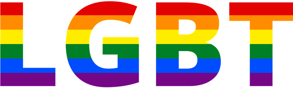 LGBT 桌布 壁紙 — 粗體LGBT字母，填充彩虹條紋，黑色背景。