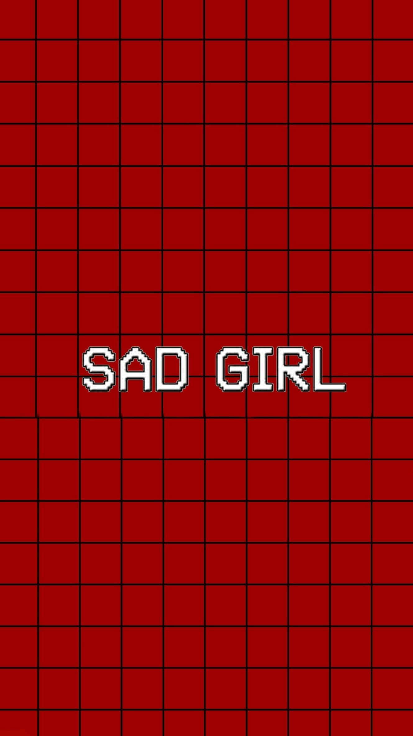 紅色動圖 桌布 壁紙 — 粗體像素文字在深紅色網格背景中央顯示「sad girl」。
