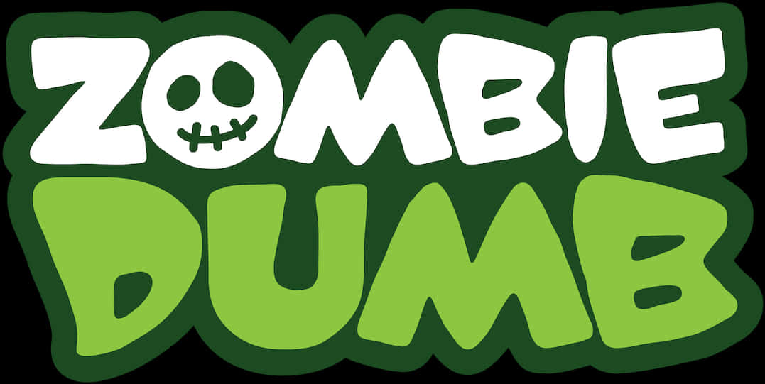 殭屍動圖 桌布 壁紙 — 粗體卡通文字顯示「ZOMBIE DUMB」，其中殭屍的「O」被骷髏頭取代，並有綠色滴落字母。