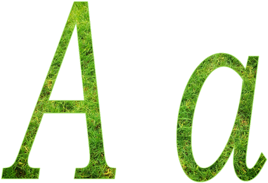 字母A動圖 桌布 壁紙 — 粗體大寫A和小寫a字母，充滿鮮豔的綠色草紋理，背景為黑色。