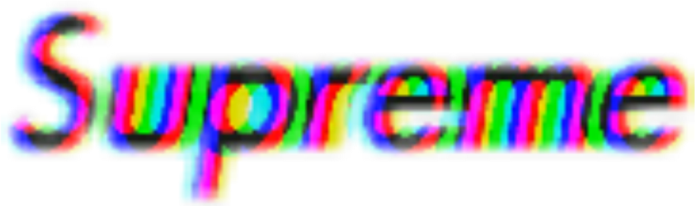 Supreme Logo 桌布 壁紙 — 粗體字「Supreme」在黑色背景上呈現鮮豔的彩虹故障扭曲效果。