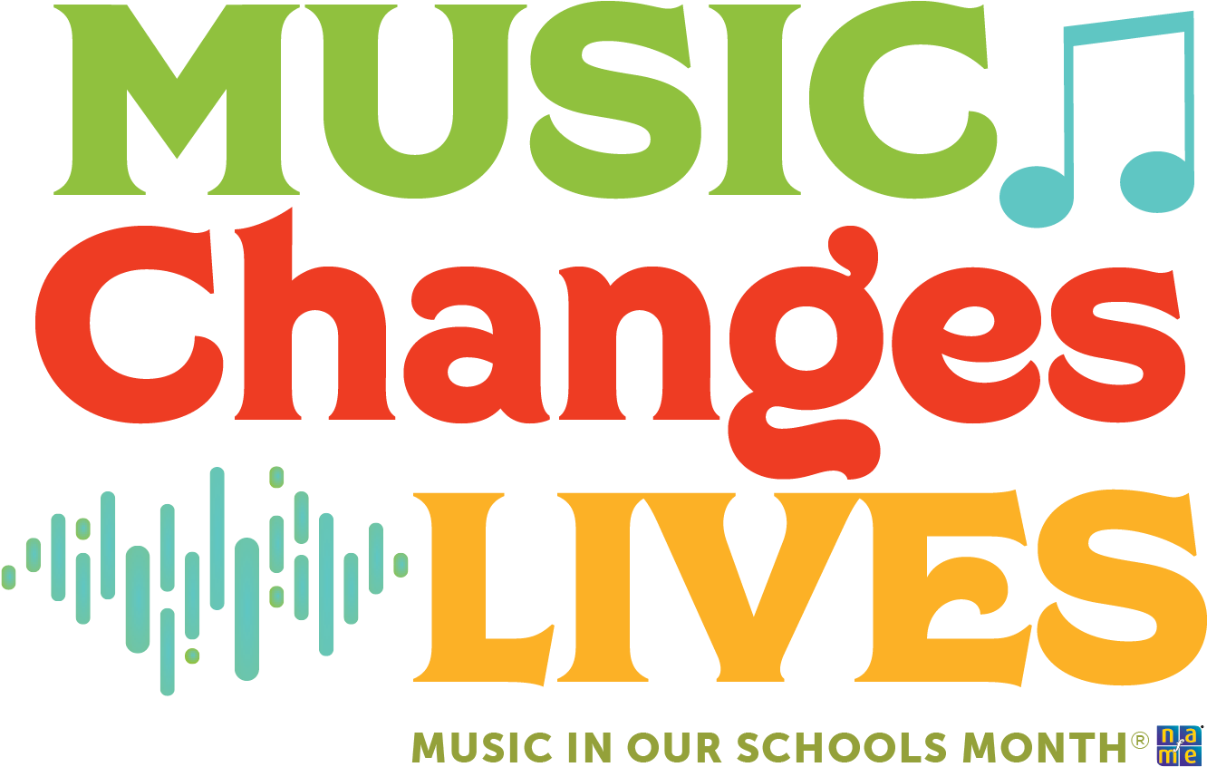 musica 桌布 壁紙 — 粗體彩色文字寫著「MUSIC Changes LIVES」，並帶有音符和波形圖案，背景為黑色。