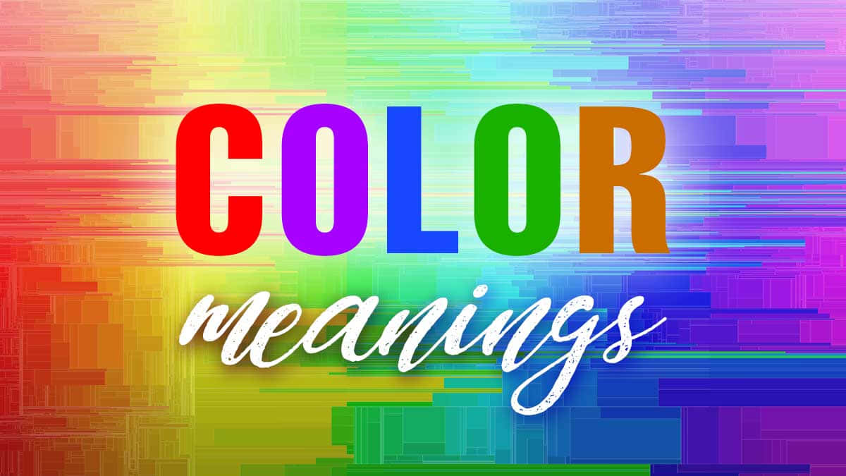 coloring 桌布 壁紙 — 粗體彩虹色文字寫著「COLOR meanings」，置於故障效果的多色數位背景上。