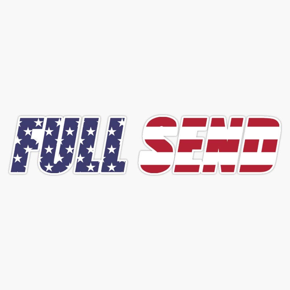 Full Send 桌布 壁紙 — 粗體文字 'FULL SEND' 以美國國旗的星星和條紋風格呈現，背景為純白色。