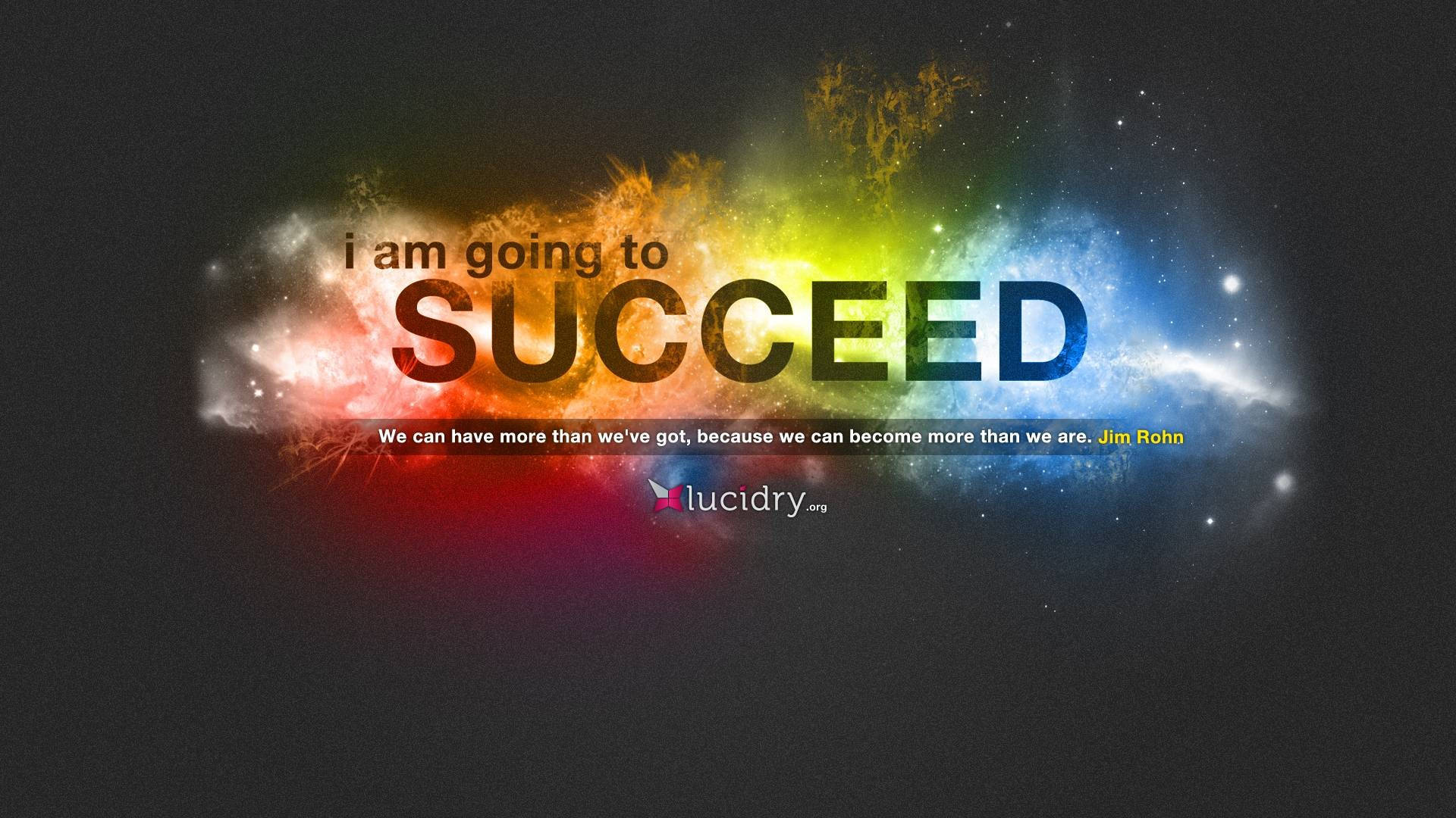 Typography 桌布 壁紙 — 粗體文字「I AM GOING TO SUCCEED」從充滿活力的宇宙星雲中浮現，背景是黑暗的星空。