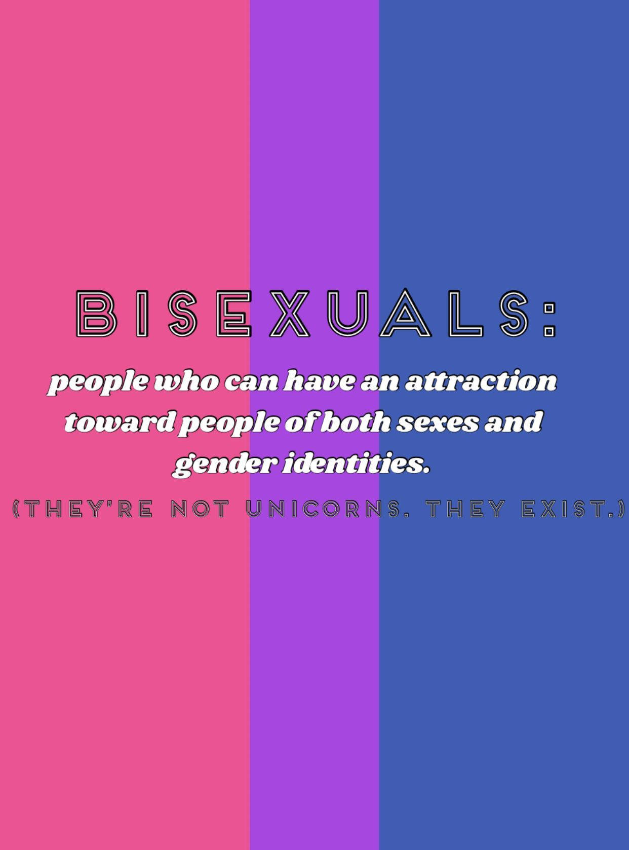 Bisexual Flag 桌布 壁紙 — 粗體文字在粉紅、紫、藍三色背景上定義雙性戀。