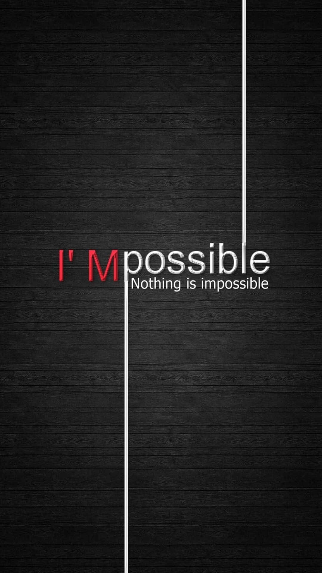 Possible 桌布 壁紙 — 粗體文字顯示「I'M possible」，紅色「M」位於深色木紋背景上，並由白色垂直線分割。