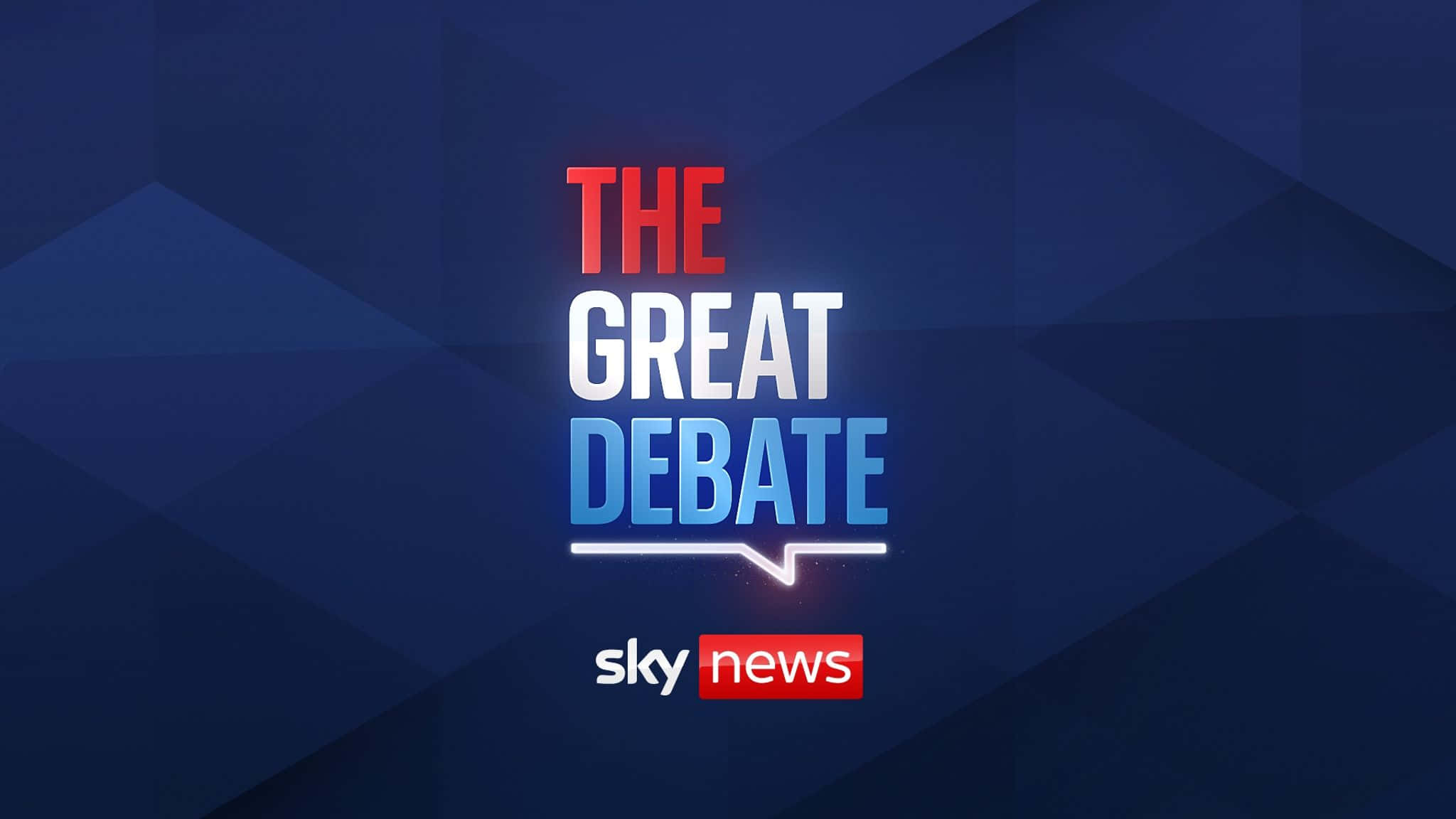 高清 桌布 壁紙 — 粗體文字顯示「THE GREAT DEBATE」，以紅、白、藍色呈現，背景為深藍色幾何圖案，下方有「sky news」標誌。