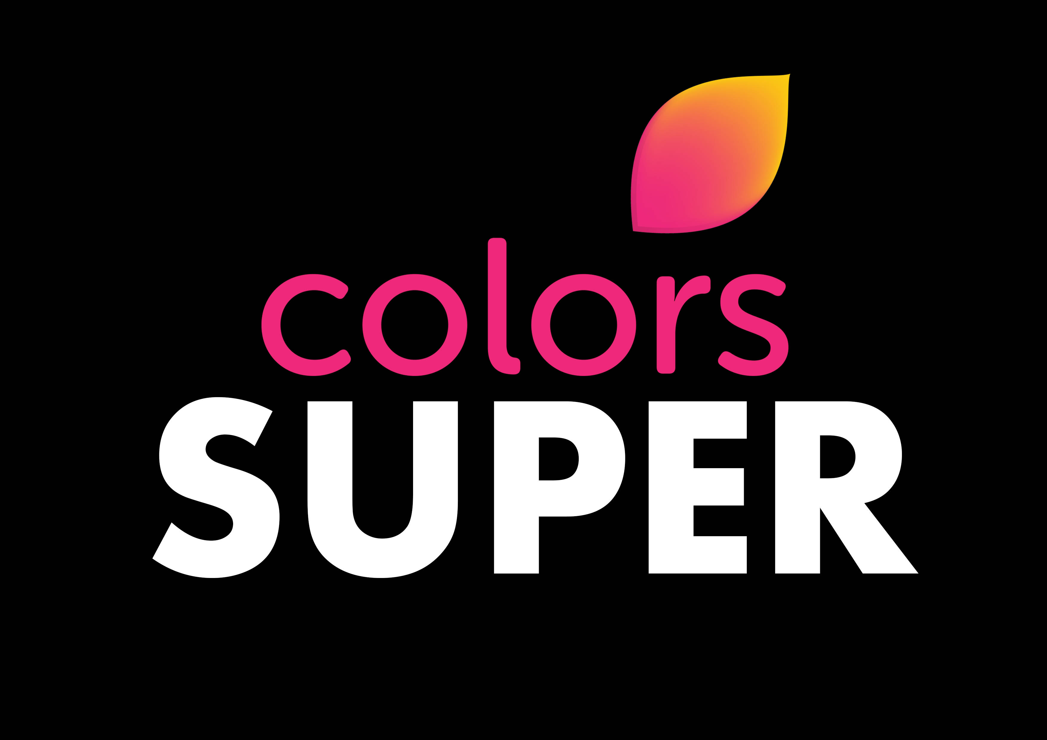 標誌 桌布 壁紙 — 粗體文字顯示「顏色SUPER」，並帶有漸變葉子圖標，背景為黑色。