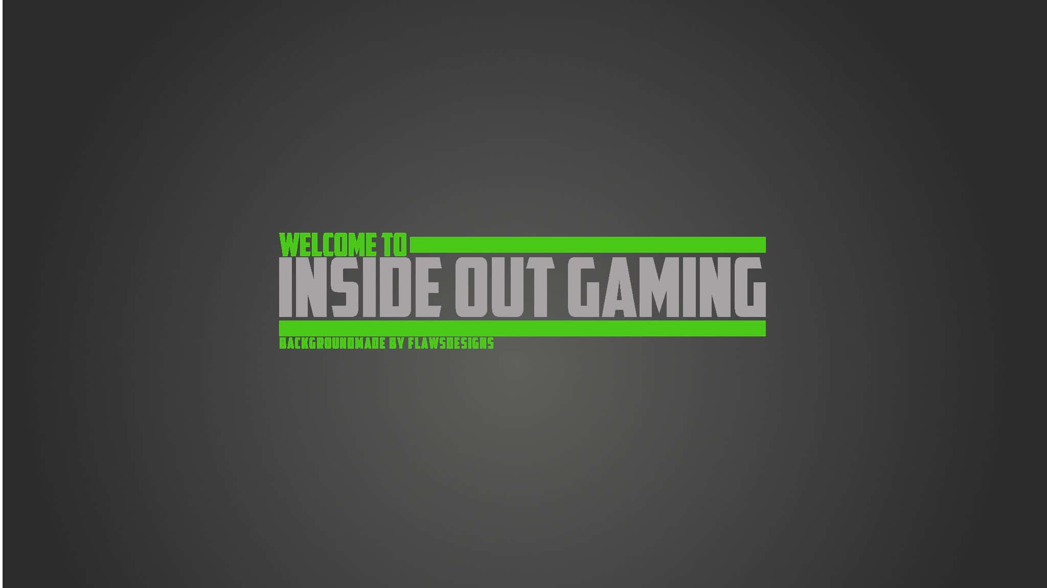 2048x1152 Gaming 桌布 壁紙 — 粗體文字顯示歡迎來到 inside out gaming，由亮綠色條框在深灰色漸變背景上圍繞。