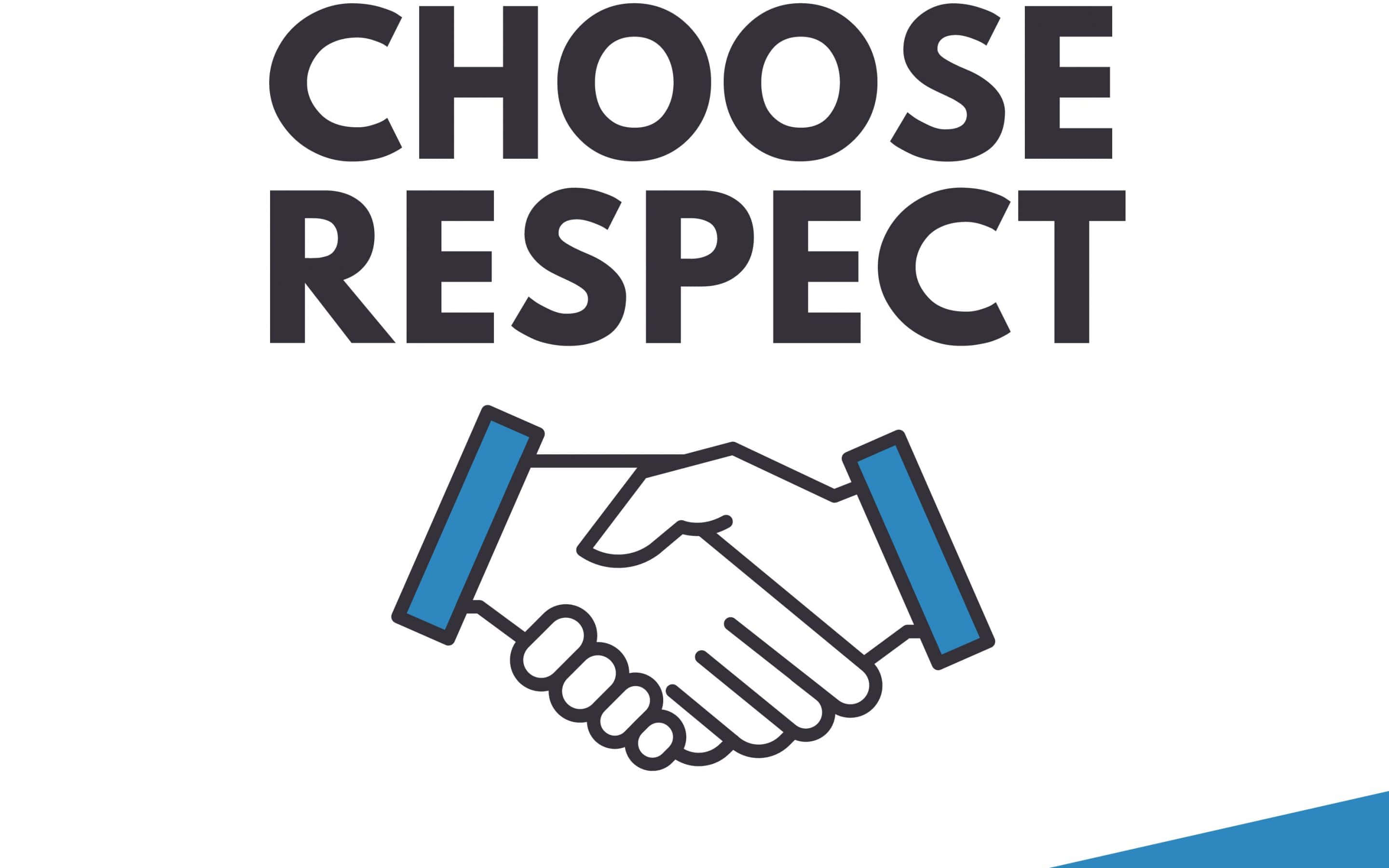 Respect 桌布 壁紙 — 粗體文字顯示選擇尊重，位於白色背景上帶有藍色點綴的簡約握手圖示上方。