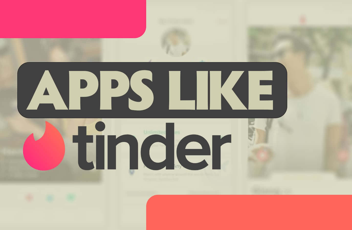 tinder 桌布 壁紙 — 粗體文字顯示類似 tinder 的應用程式，背景是帶有粉紅色調的模糊約會應用程式介面。