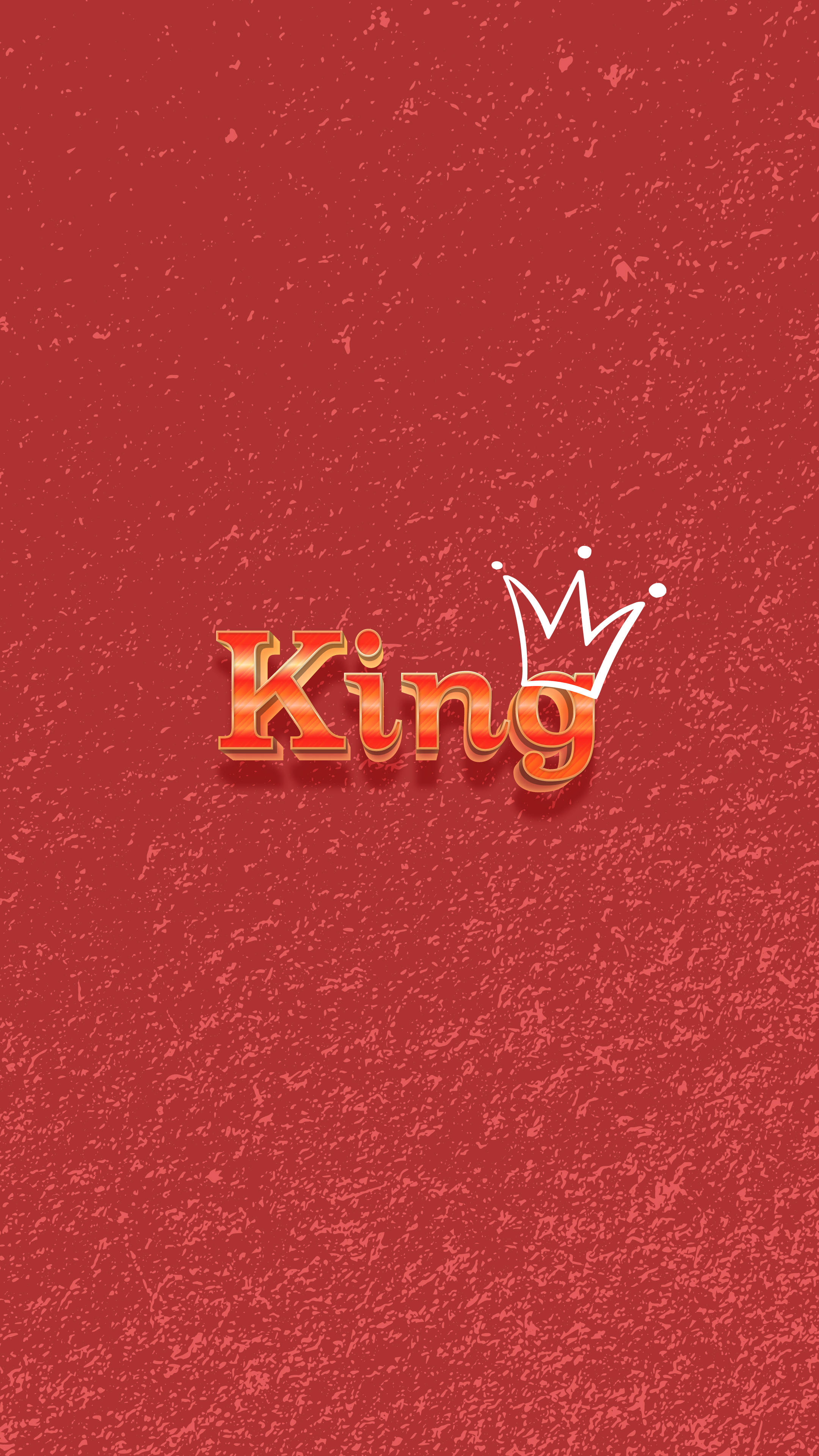 國王 桌布 壁紙 — 粗體橙色3D字母「King」，白色皇冠圖示居中，置於有紋理的深紅色背景上。
